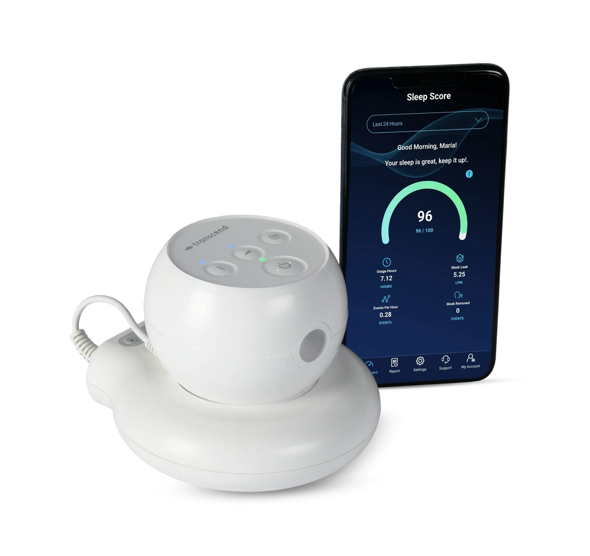 Transcend Micro Travel CPAP device with accessories showcasing ultra-compact sleep apnea therapy solution for travelers