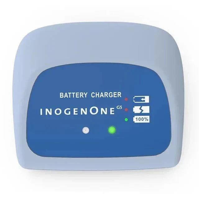 Inogen One G5 External Battery Charger with power supply and LED indicator for 8-cell and 16-cell batteries